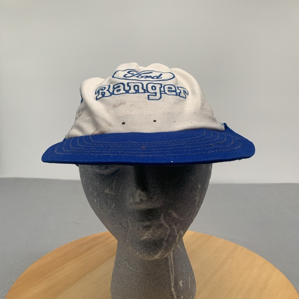 Vtg 80s Ford Ranger Trucker Hat Mesh Snapback Blue White Cap Challenger USA Made